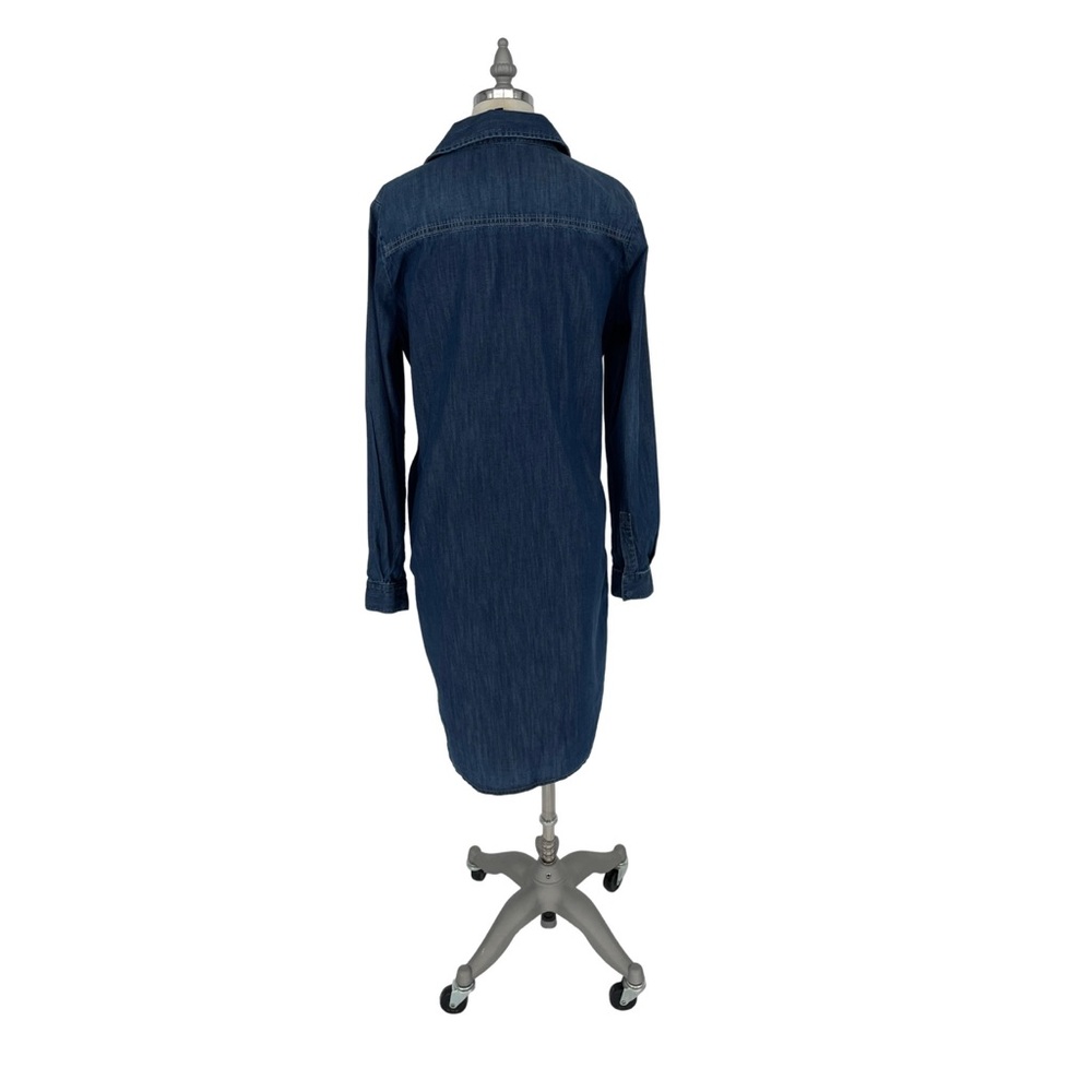 White House Black Market | Long Sleeve Lace Up Front Dark Denim Dress 10 $89 - Picture 4 of 5